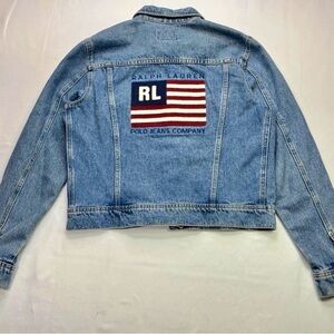 Ralph Lauren Jacket Blue Vintage Made USA Flag 90s Denim Trucker